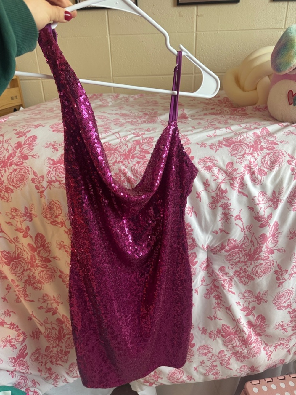 Hello Molly One-Shoulder Sequin Dress in Fuchsia